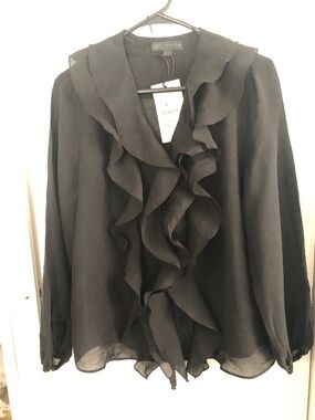 Zara Black Ruffle Front Blouse